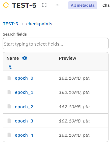 Logged checkpoints displayed in the Neptune web app