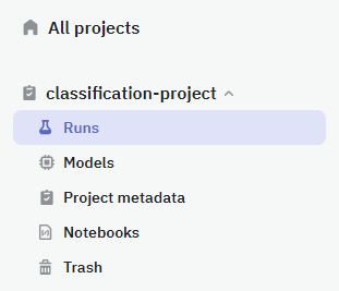 Side menu with project sections